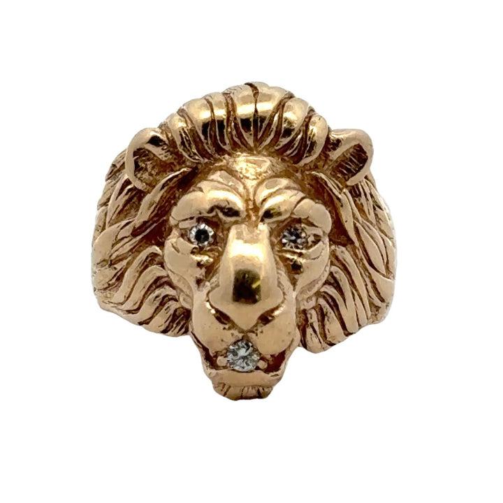 Diamond 14 Karat Yellow Gold Lion's Head Vintage Ring