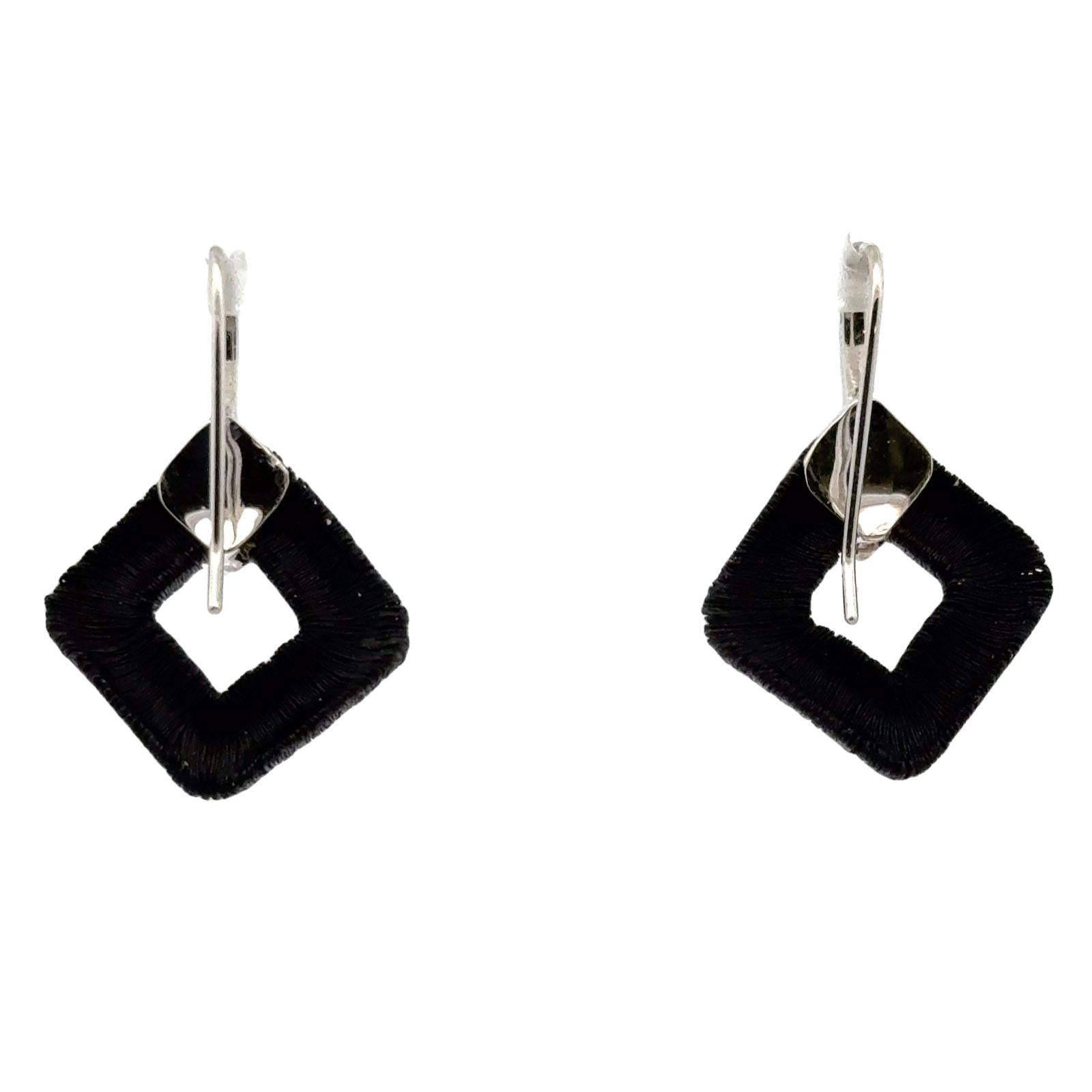 Yvel Diamond 18 Karat White & Black Gold Square Drop Dangle Earrings