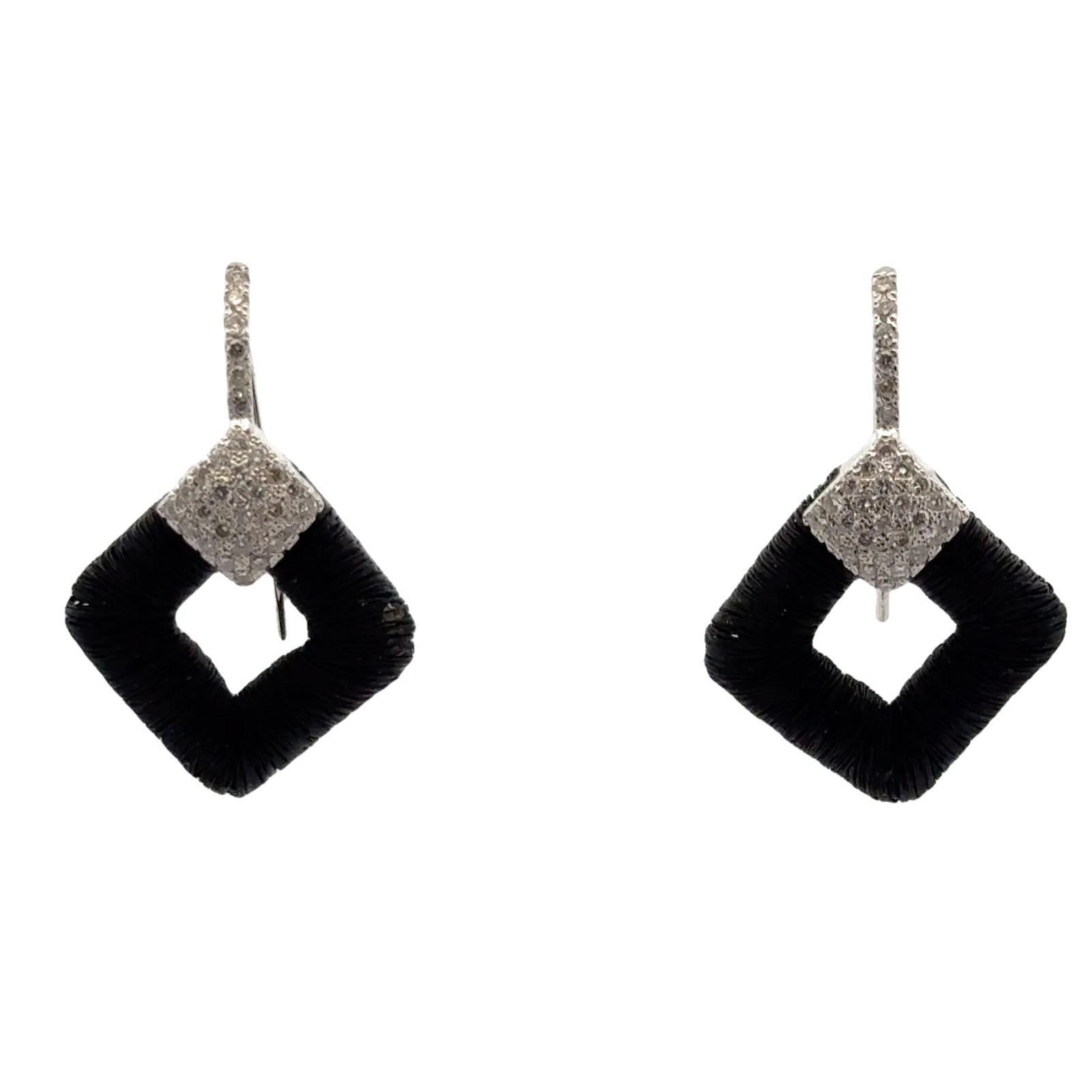 Yvel Diamond 18 Karat White & Black Gold Square Drop Dangle Earrings