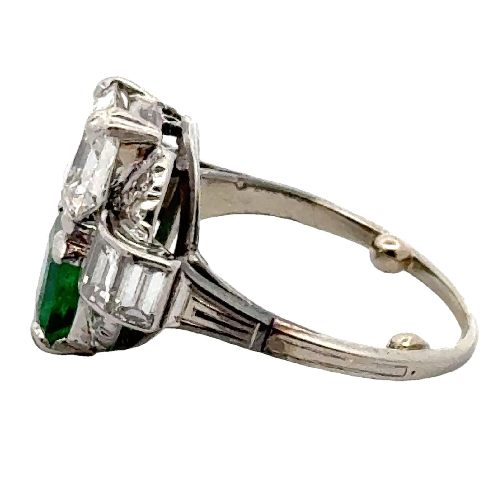 1950's Asscher Cut Diamond Emerald Platinum Vintage Cocktail Ring