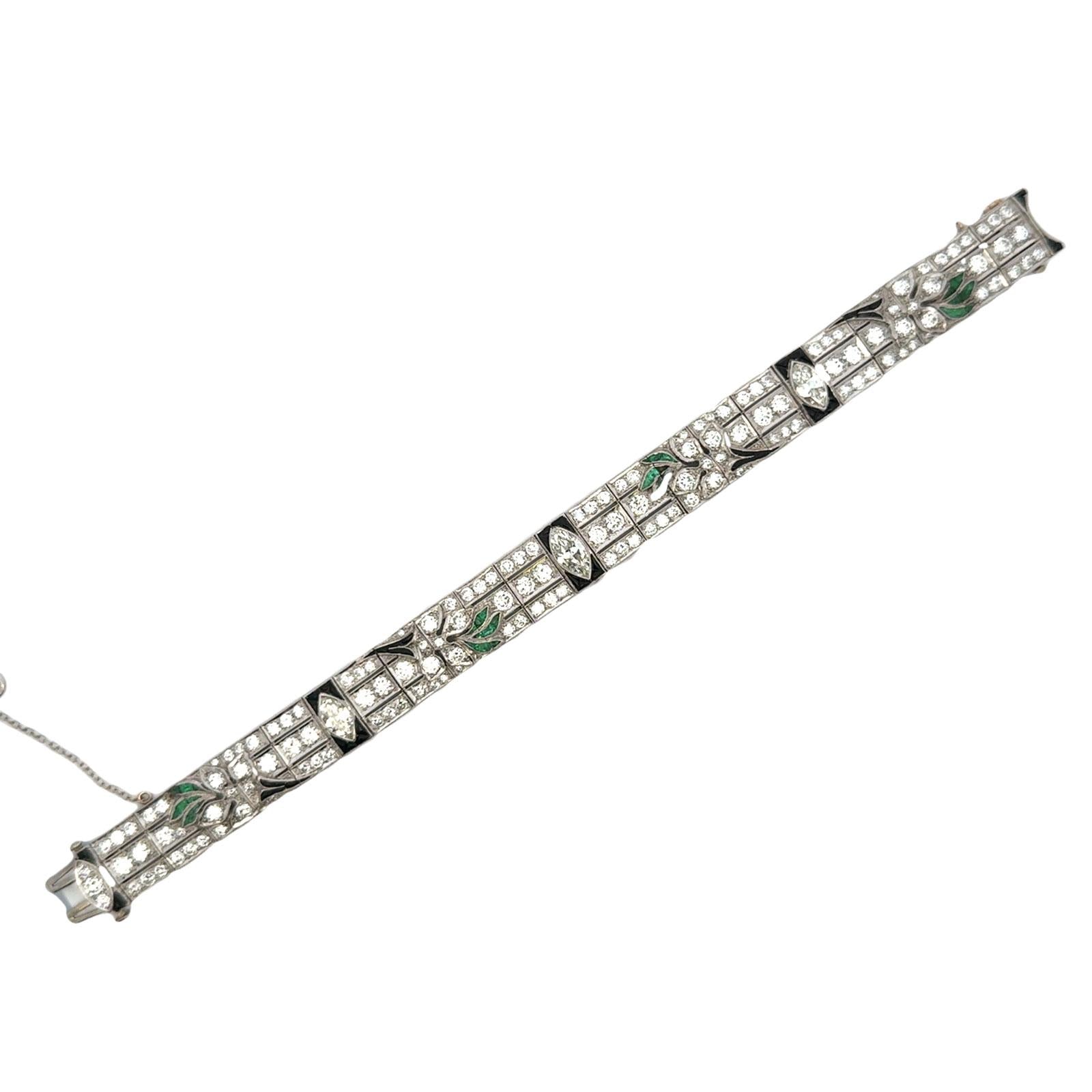 Art Deco Diamond Onyx Emerald Platinum Line Bracelet Early 20th Century