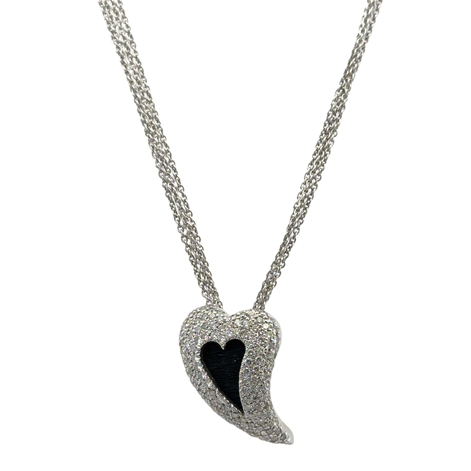 Yvel Ethiopia Diamond Black & White 18 Karat Gold Heart Pendant Necklace