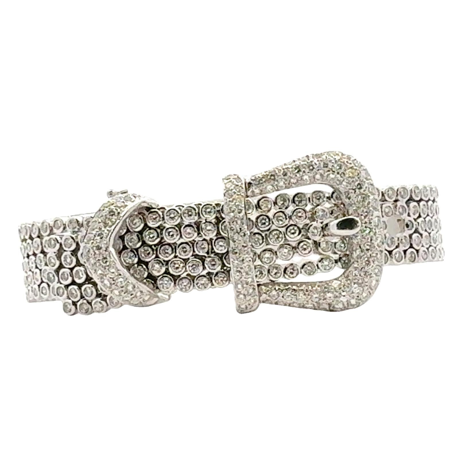 10-CTW Round Brilliant Diamond 18K White Gold Buckle Link Adjustable Bracelet