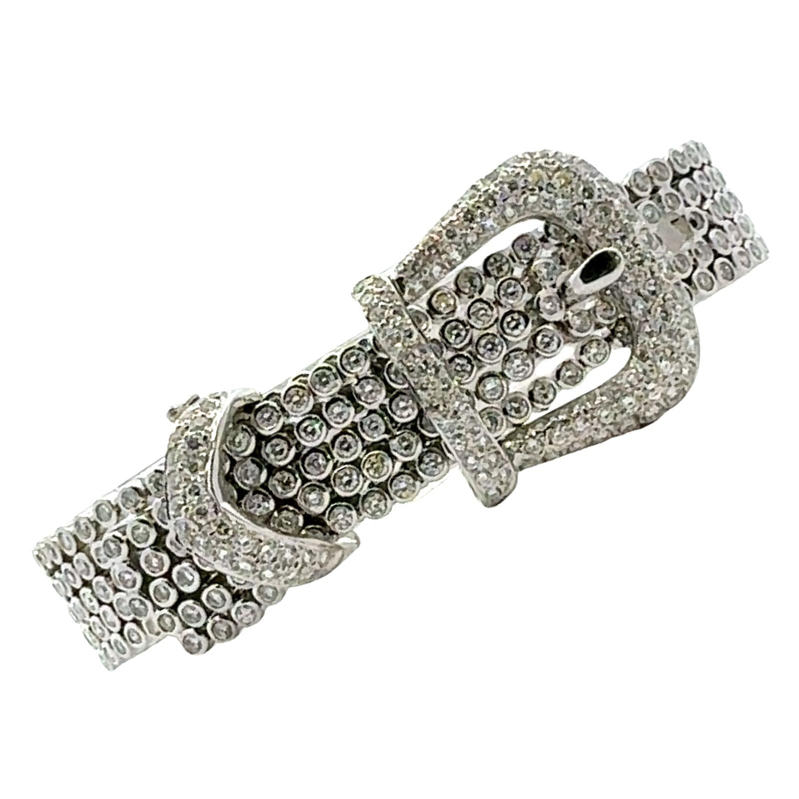 10-CTW Round Brilliant Diamond 18K White Gold Buckle Link Adjustable Bracelet