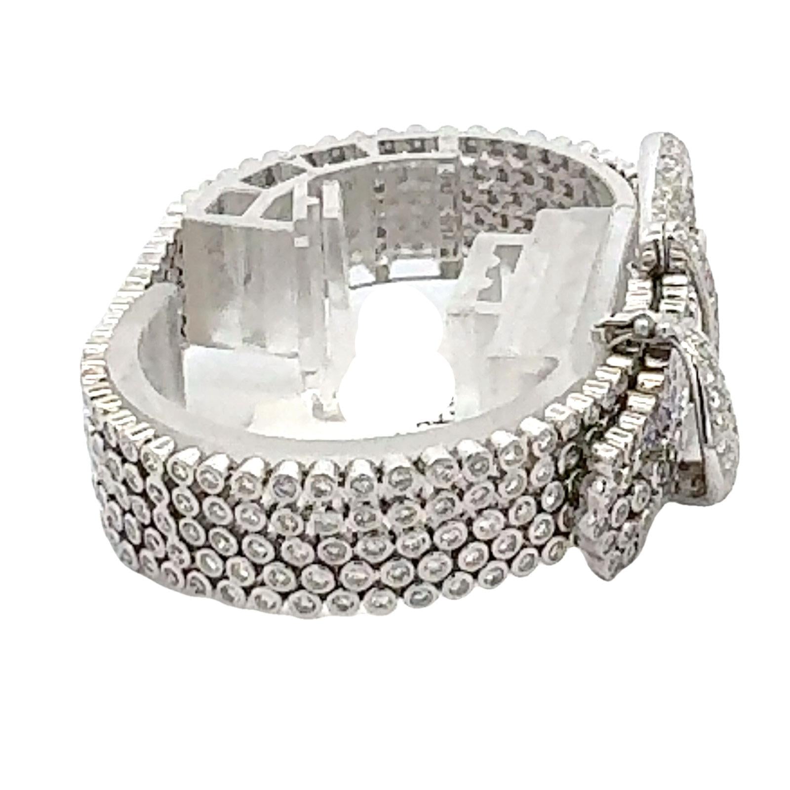 10-CTW Round Brilliant Diamond 18K White Gold Buckle Link Adjustable Bracelet