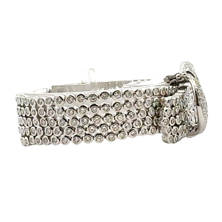 10-CTW Round Brilliant Diamond 18K White Gold Buckle Link Adjustable Bracelet