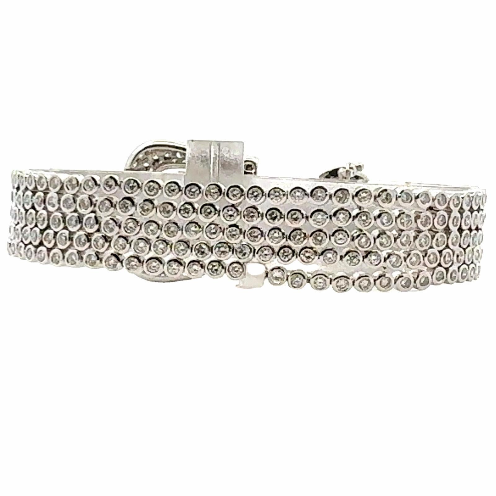 10-CTW Round Brilliant Diamond 18K White Gold Buckle Link Adjustable Bracelet