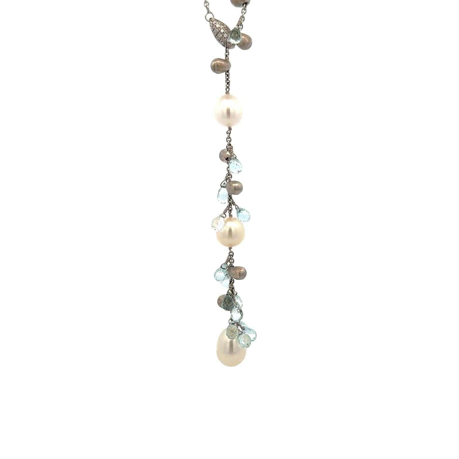 Marco Bicego 18K White Gold Pearl Crystal Drop Lariat Necklace