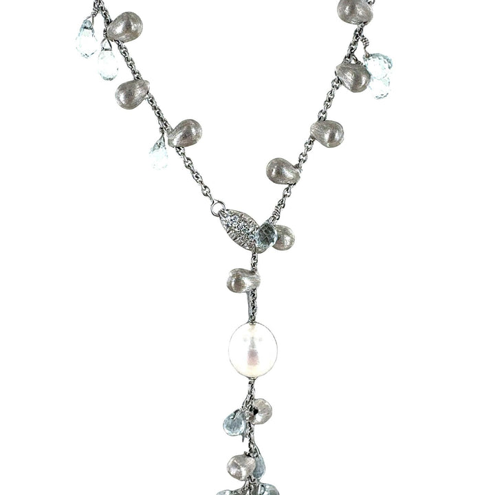 Marco Bicego 18K White Gold Pearl Crystal Drop Lariat Necklace