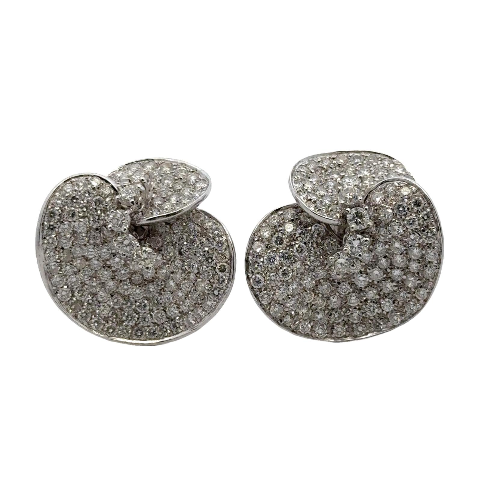 8-CTW Round Brilliant Pavé Set Diamond 18KWG Lilly Pad Style Earclip Earrings