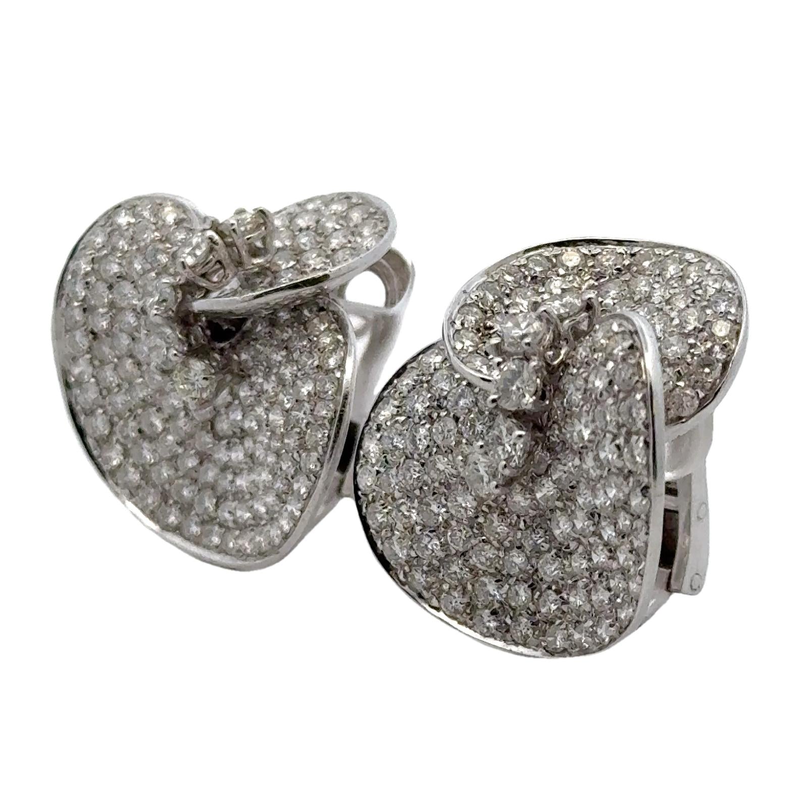 8-CTW Round Brilliant Pavé Set Diamond 18KWG Lilly Pad Style Earclip Earrings