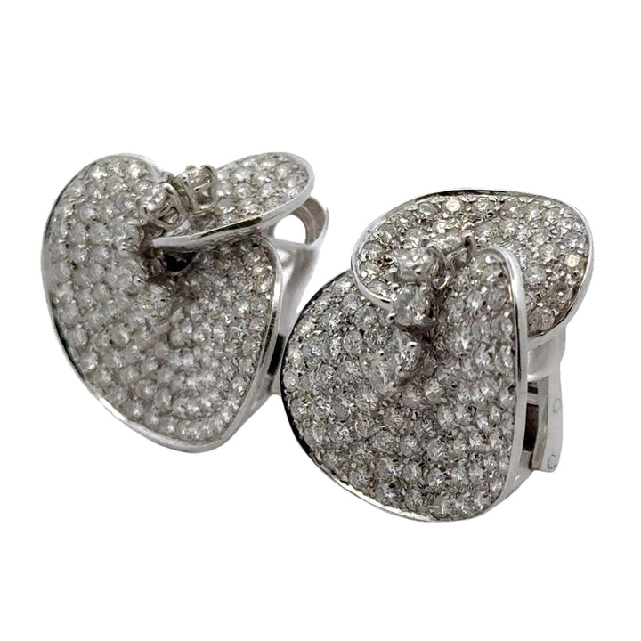 8-CTW Round Brilliant Pavé Set Diamond 18KWG Lilly Pad Style Earclip Earrings