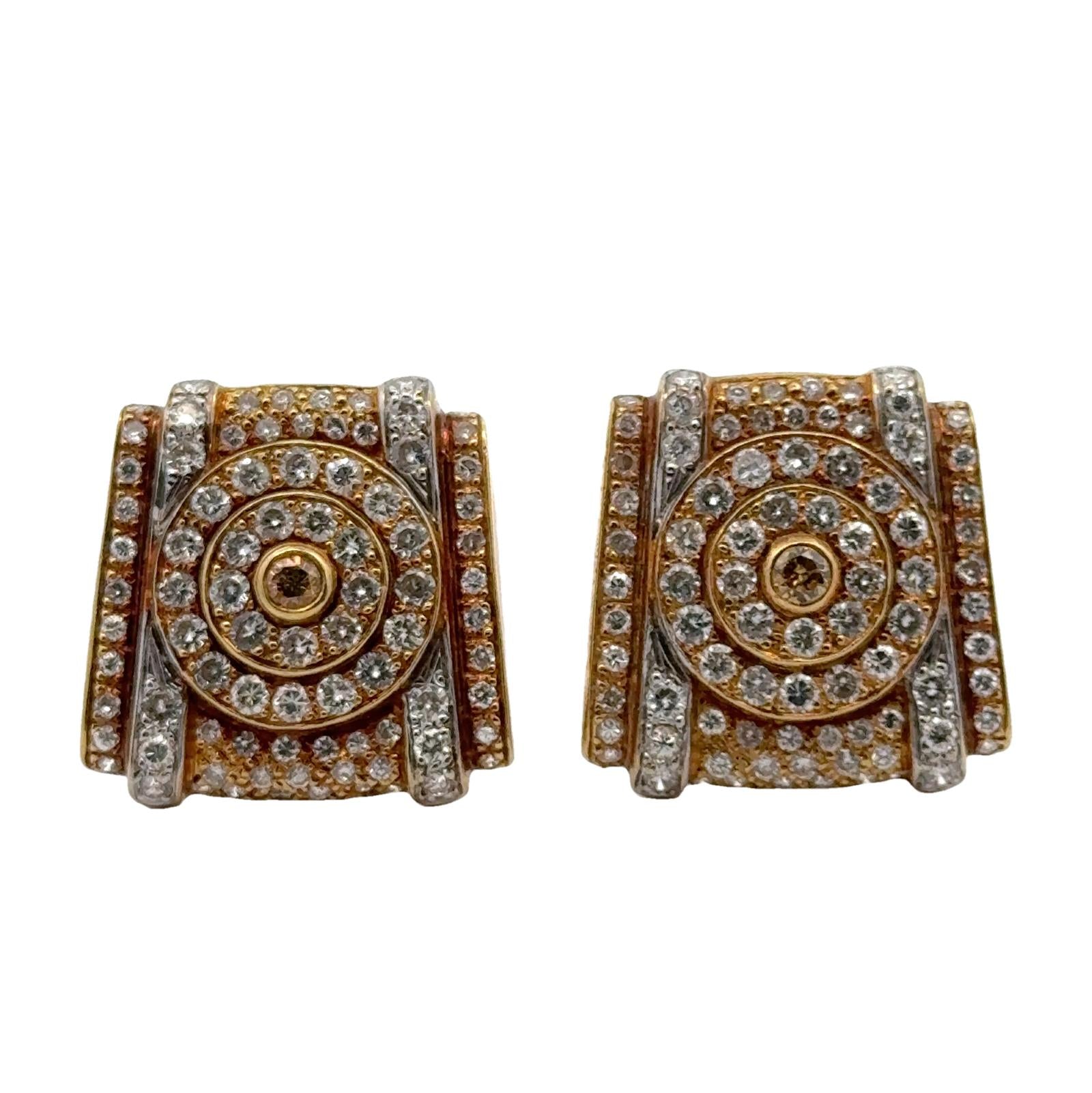 Contemporary Diamond 18 Karat Yellow Gold Geometric Leverback Earrings