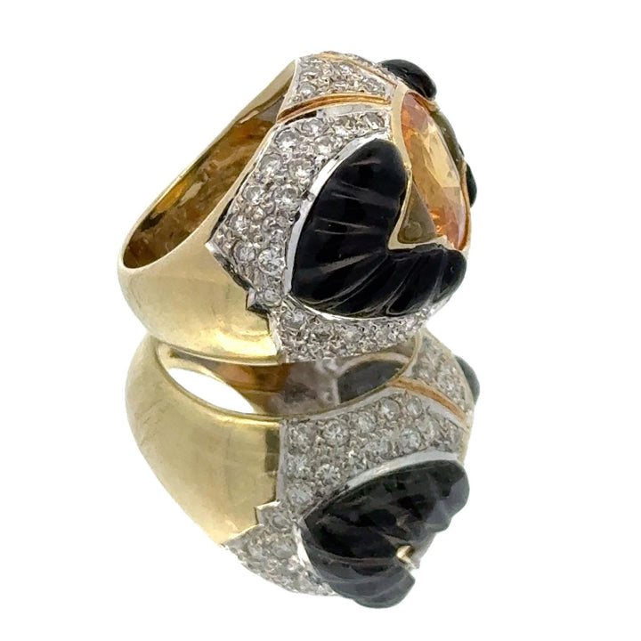 Ceylon Yellow Sapphire Diamond Carved Onyx 18 Karat Yellow Gold Cocktail Ring