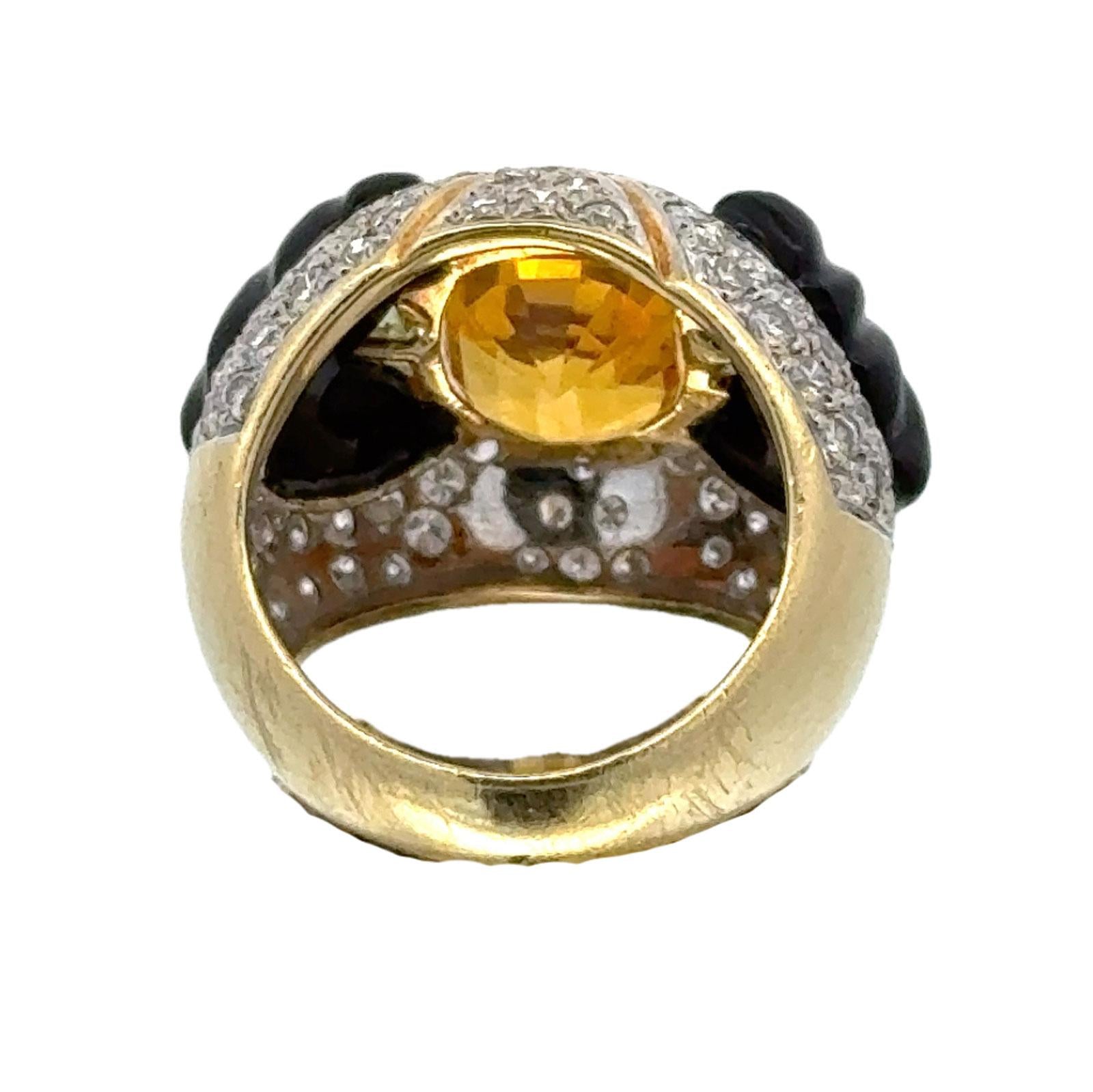 Ceylon Yellow Sapphire Diamond Carved Onyx 18 Karat Yellow Gold Cocktail Ring