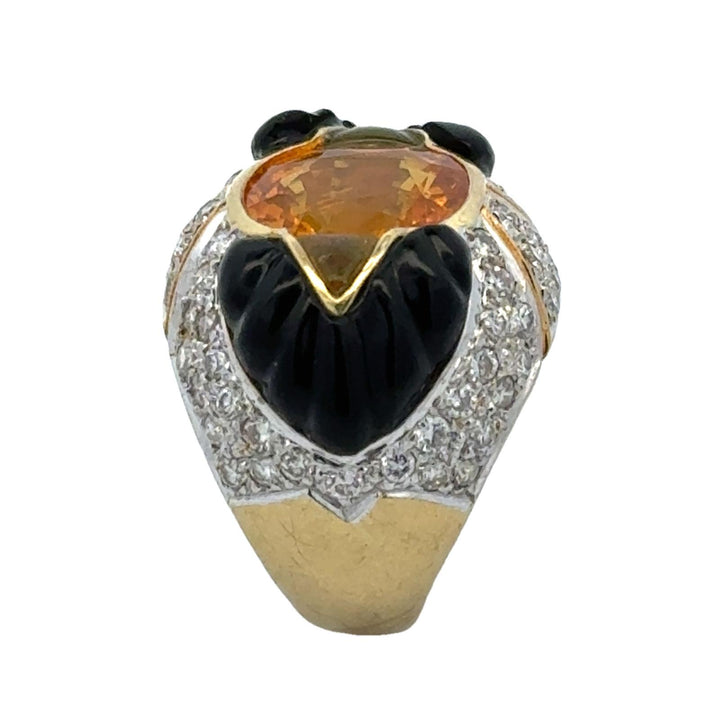 Ceylon Yellow Sapphire Diamond Carved Onyx 18 Karat Yellow Gold Cocktail Ring