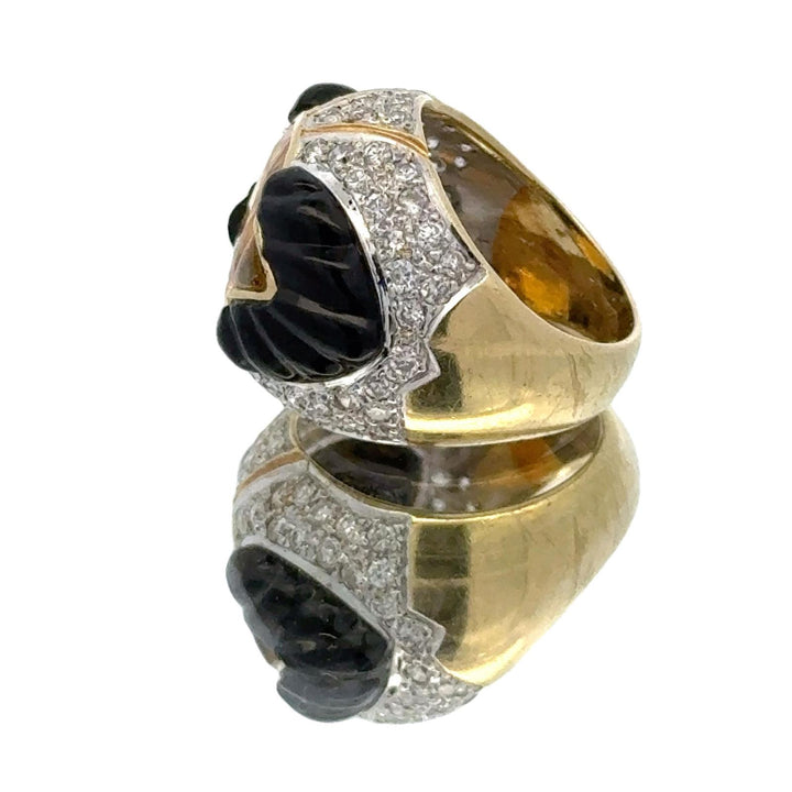 Ceylon Yellow Sapphire Diamond Carved Onyx 18 Karat Yellow Gold Cocktail Ring