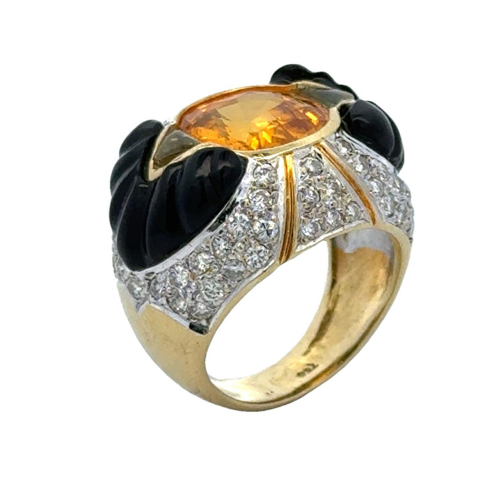 Ceylon Yellow Sapphire Diamond Carved Onyx 18 Karat Yellow Gold Cocktail Ring