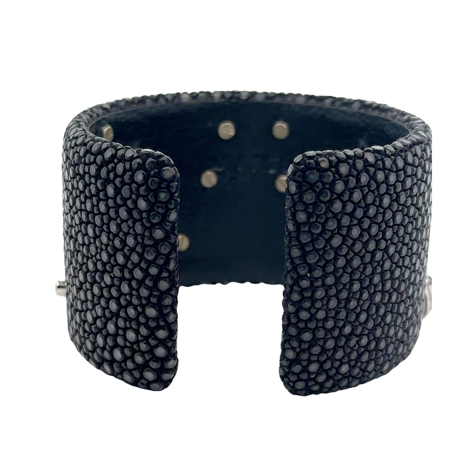 Diamond Platinum Stingray Skin Cuff Modern Bracelet