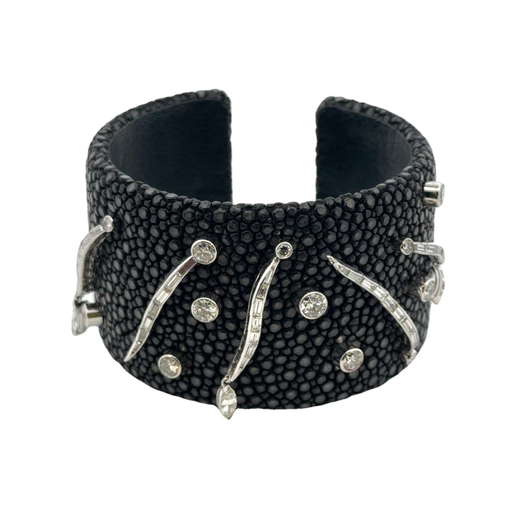 Diamond Platinum Stingray Skin Cuff Modern Bracelet