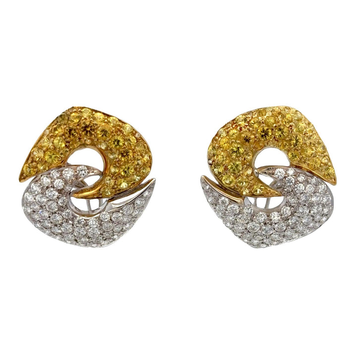 Diamond Yellow Sapphire 18 Karat Two Tone Gold Leverback Modern Earrings