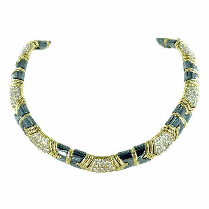 Bvlgari Parentesi Diamond 18 Karat Yellow Gold Hematite Vintage Collar Necklace