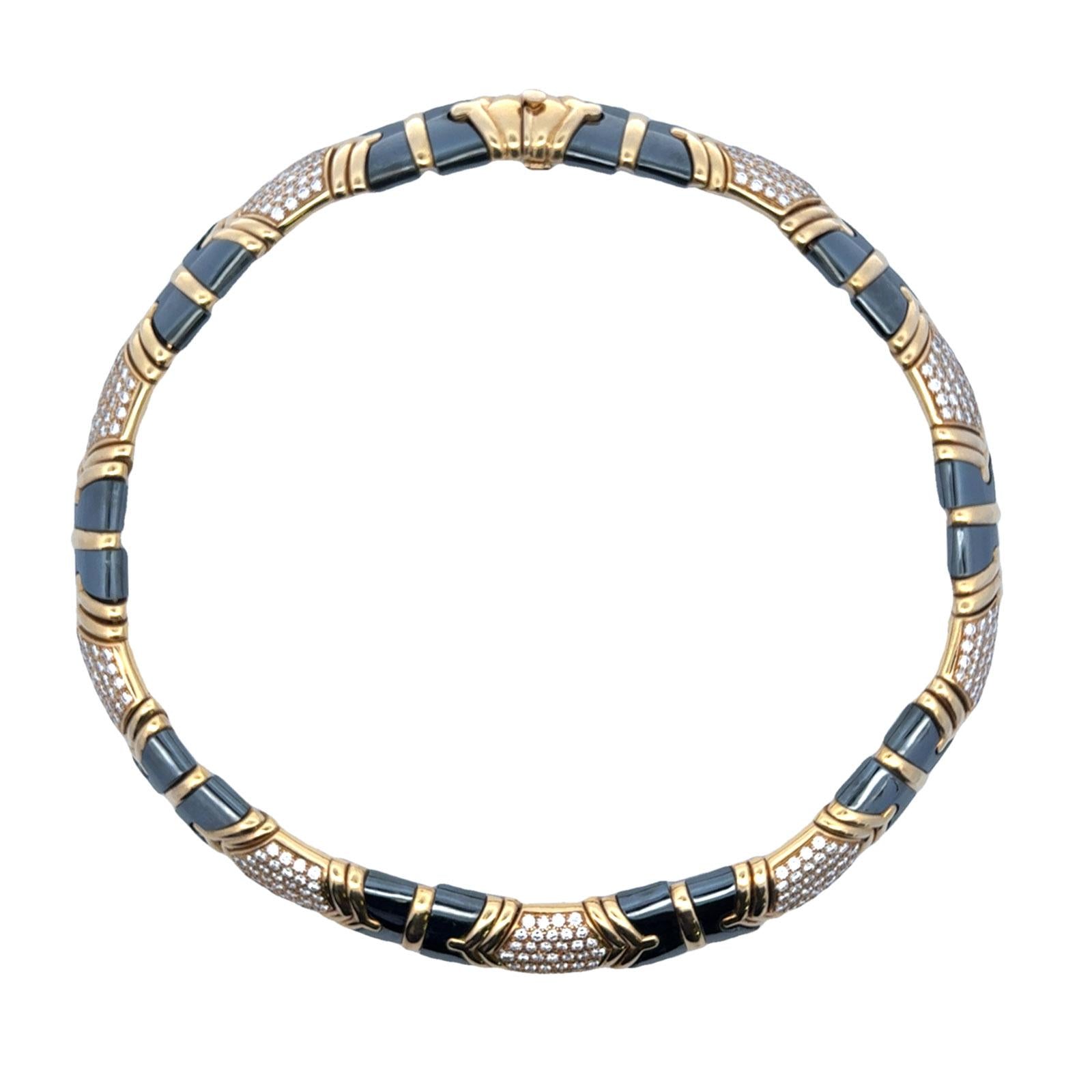 Bvlgari Parentesi Diamond 18 Karat Yellow Gold Hematite Vintage Collar Necklace