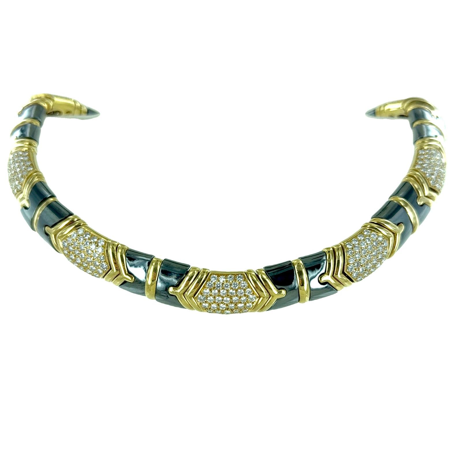 Bvlgari Parentesi Diamond 18 Karat Yellow Gold Hematite Vintage Collar Necklace