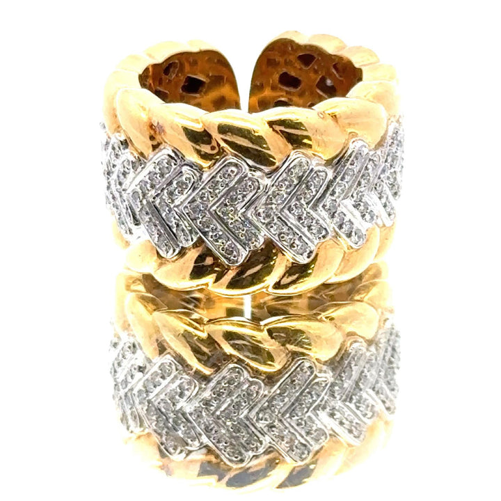 Modern Diamond Textured 18 Karat Yellow Gold Wide Band Ring Size 6.5