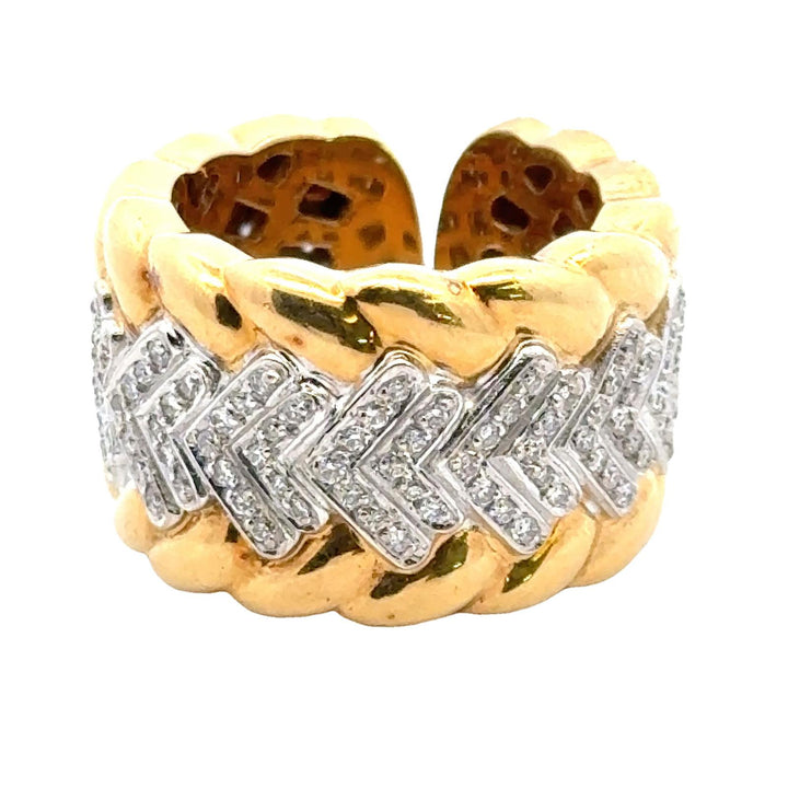 Modern Diamond Textured 18 Karat Yellow Gold Wide Band Ring Size 6.5