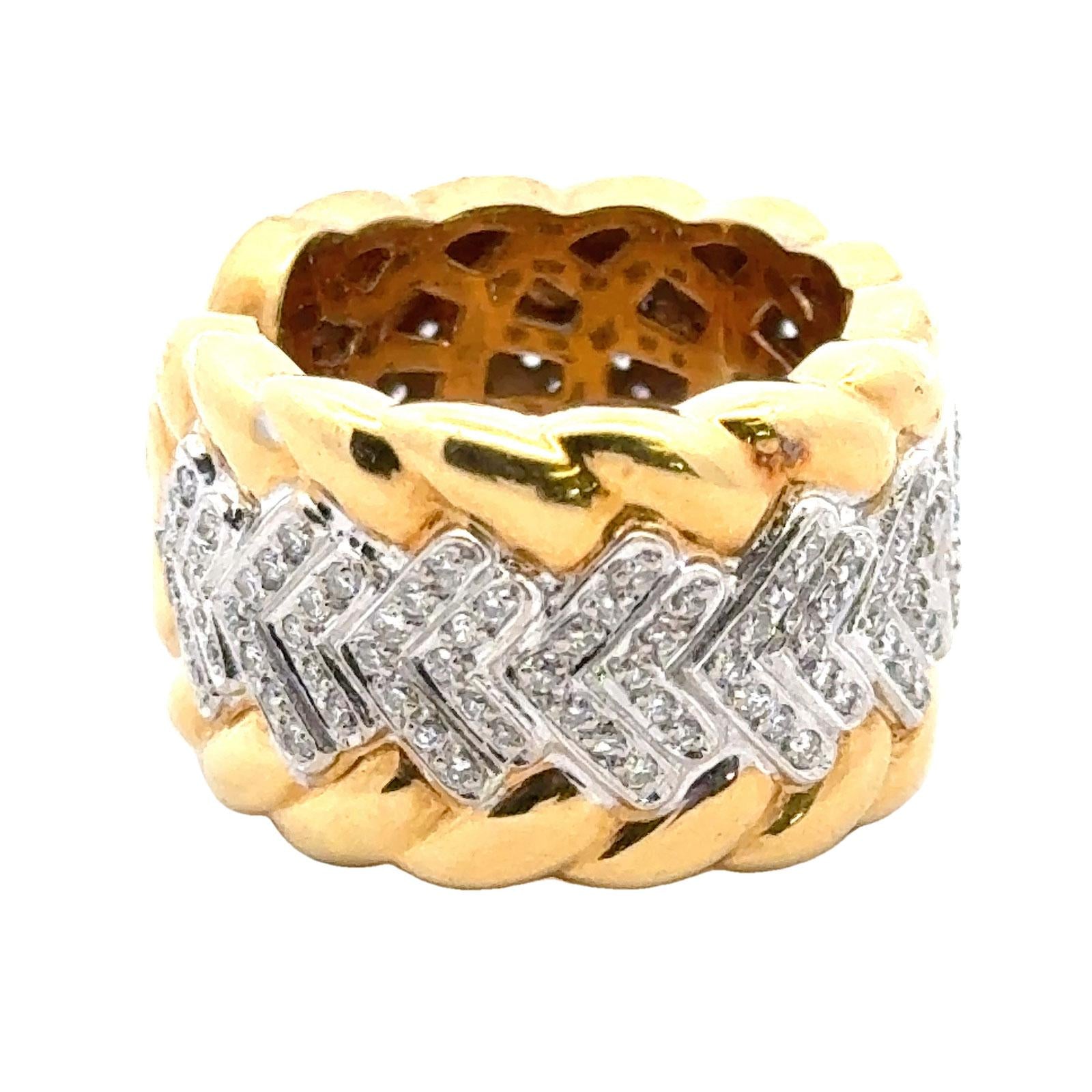 Modern Diamond Textured 18 Karat Yellow Gold Wide Band Ring Size 6.5