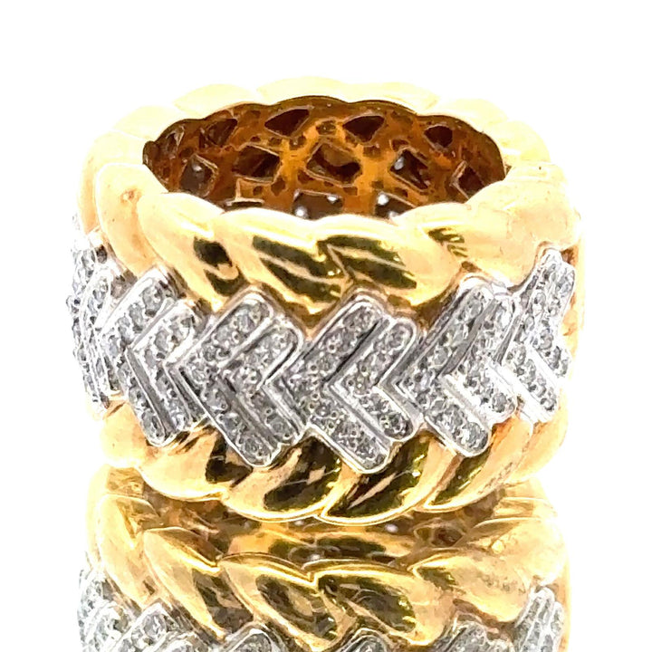 Modern Diamond Textured 18 Karat Yellow Gold Wide Band Ring Size 6.5