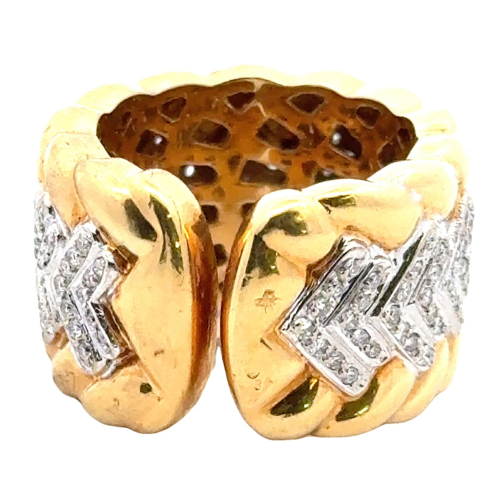 Modern Diamond Textured 18 Karat Yellow Gold Wide Band Ring Size 6.5