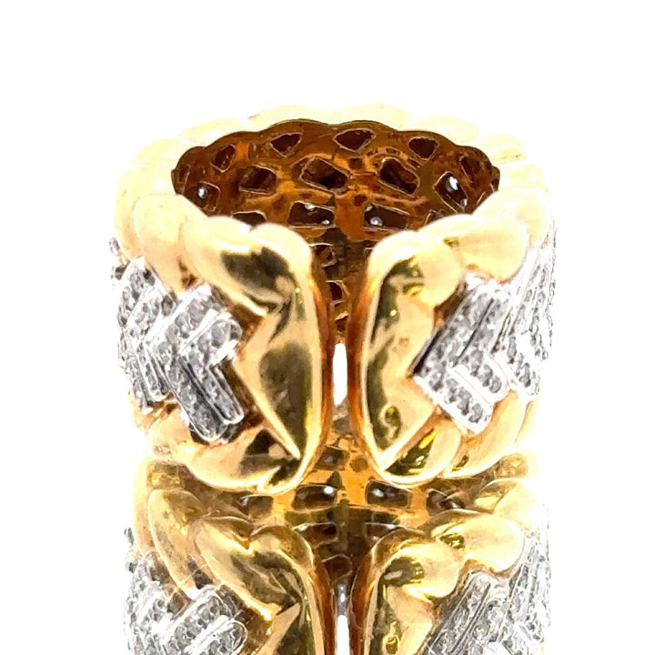 Modern Diamond Textured 18 Karat Yellow Gold Wide Band Ring Size 6.5