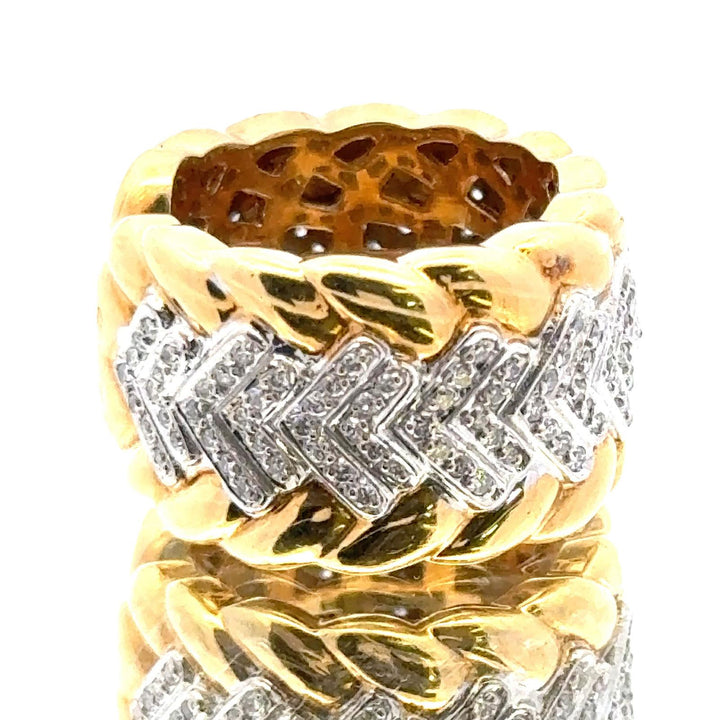 Modern Diamond Textured 18 Karat Yellow Gold Wide Band Ring Size 6.5