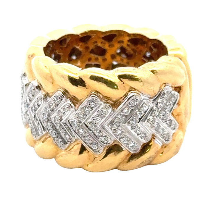 Modern Diamond Textured 18 Karat Yellow Gold Wide Band Ring Size 6.5