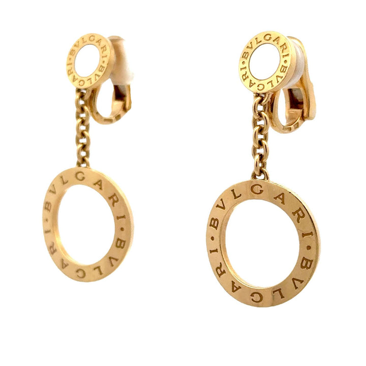 Bvlgari Bvglari 18 Karat Yellow Gold Mother of Pearl Circle Drop Modern Earrings