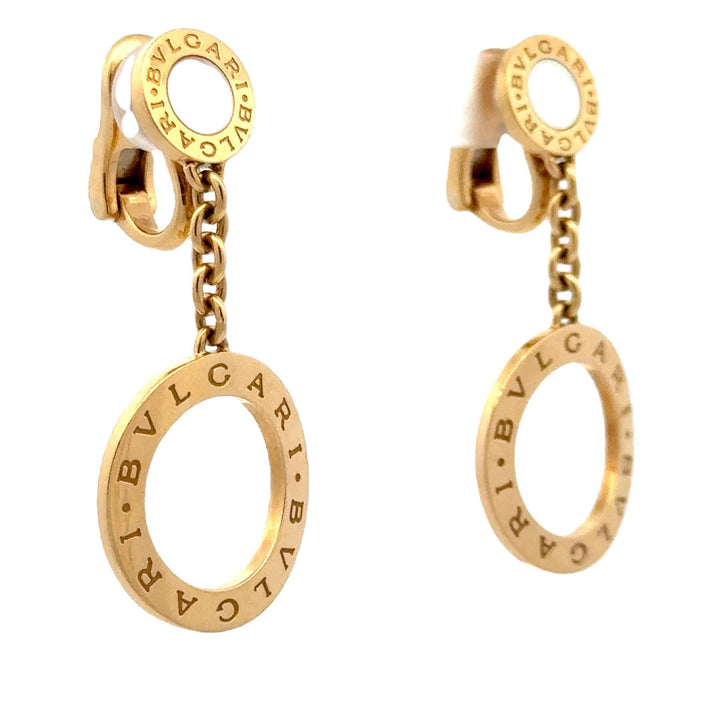 Bvlgari Bvglari 18 Karat Yellow Gold Mother of Pearl Circle Drop Modern Earrings