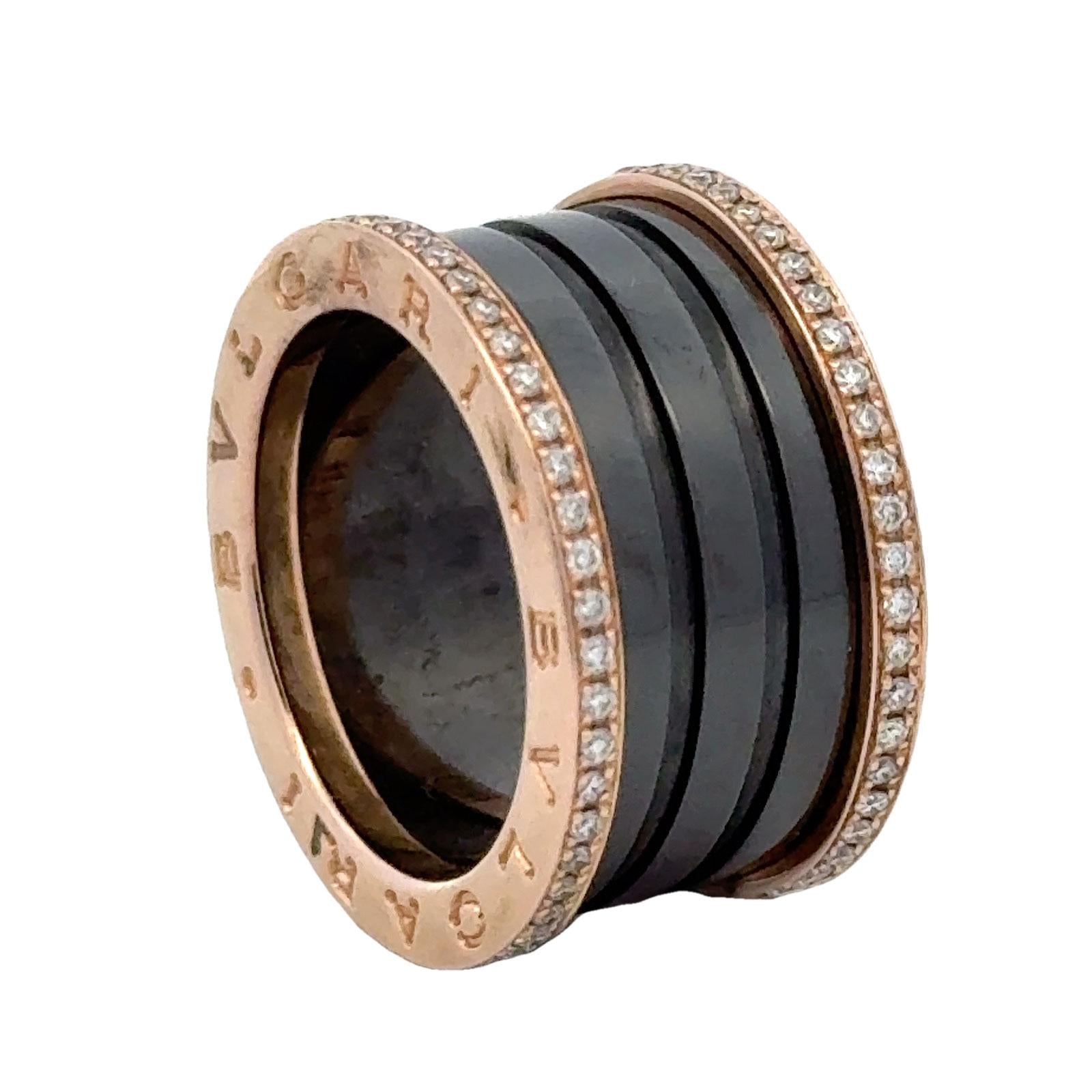 Bvlgari B.Zero1 Diamond Black Ceramic 18K Rose Gold Ring Size 6 (52) NEW B&P's