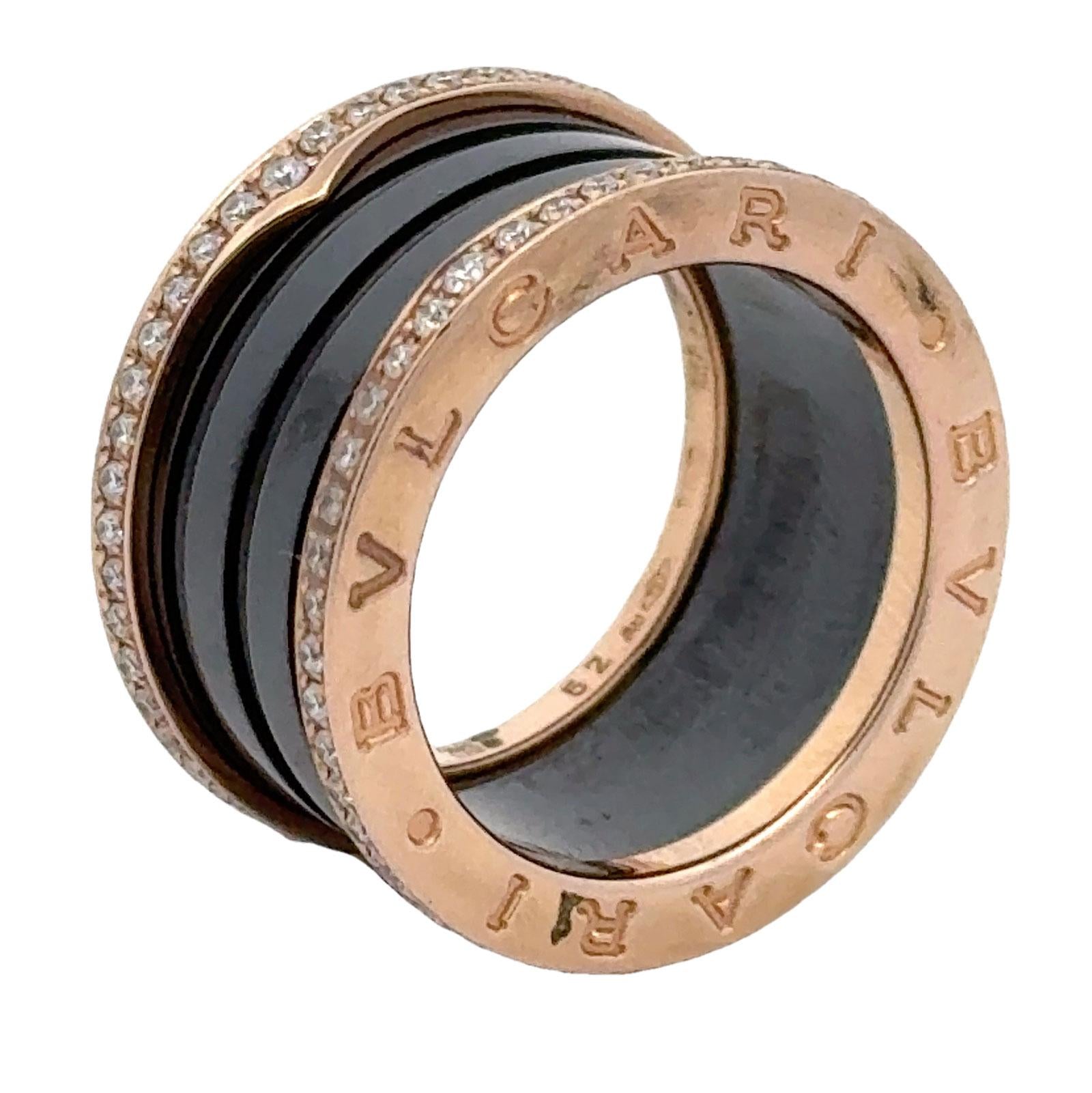 Bvlgari B.Zero1 Diamond Black Ceramic 18K Rose Gold Ring Size 6 (52) NEW B&P's