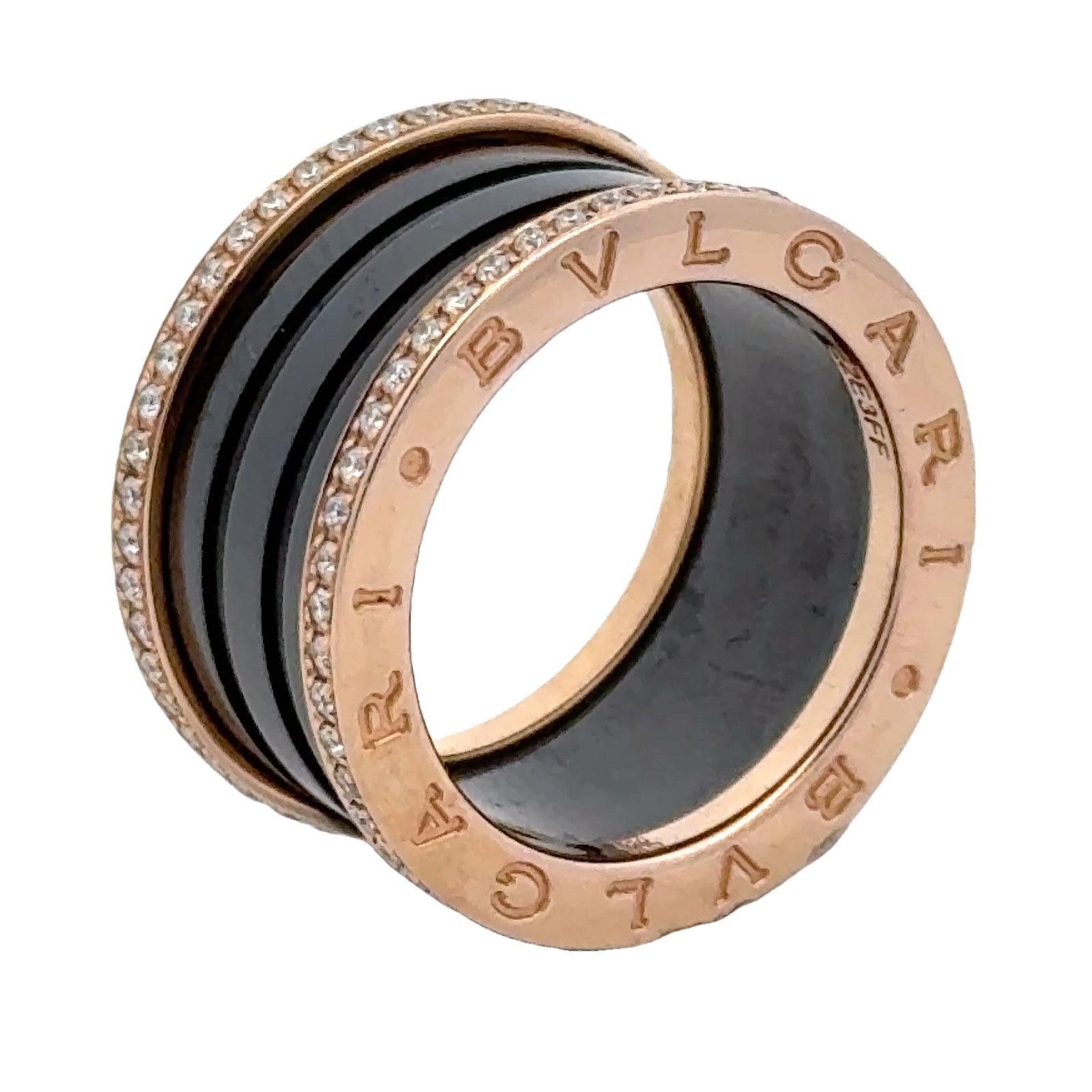 Bvlgari B.Zero1 Diamond Black Ceramic 18K Rose Gold Ring Size 6 (52) NEW B&P's