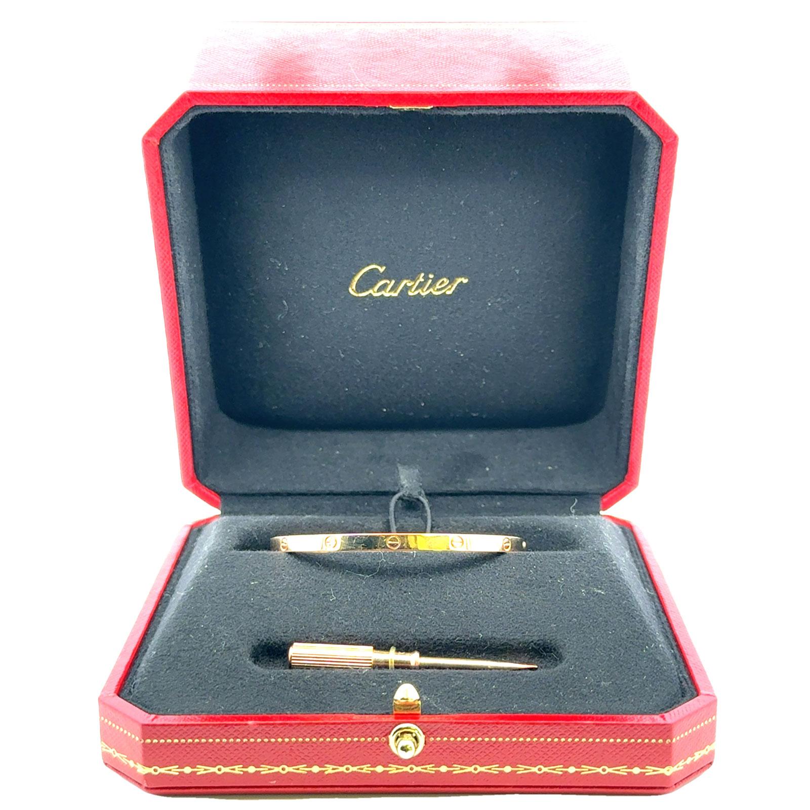 Cartier LOVE 18 Karat Rose Gold Small Bangle Bracelet Box/Papers Size 16