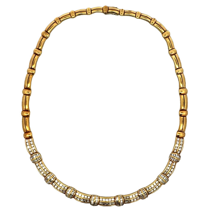 Late-20th Century Diamond 18 Karat Yellow Gold Ribbed Collar Necklace