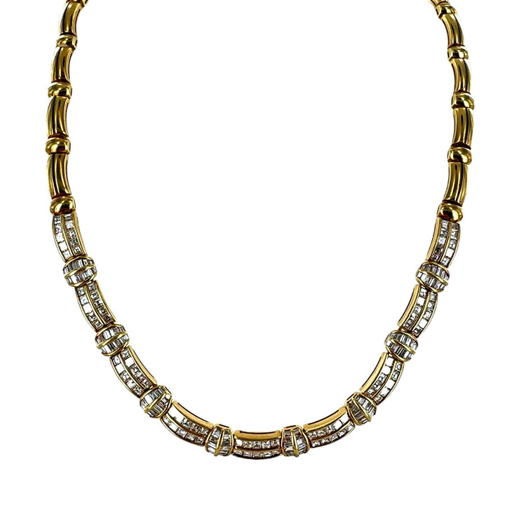 Late-20th Century Diamond 18 Karat Yellow Gold Ribbed Collar Necklace