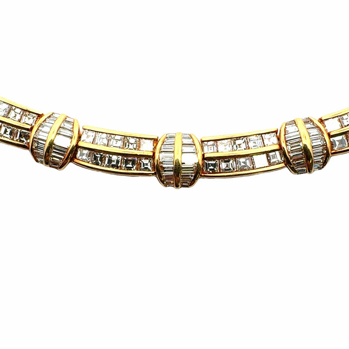 Late-20th Century Diamond 18 Karat Yellow Gold Ribbed Collar Necklace