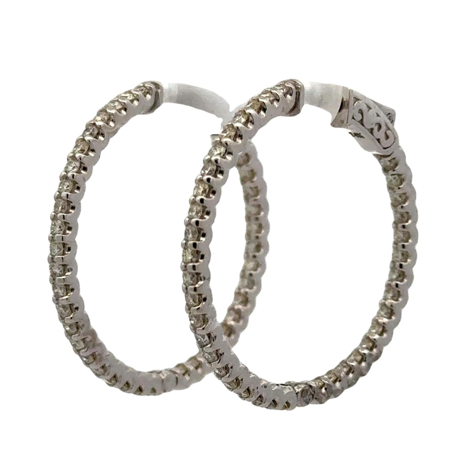 1.57 CTW Diamond In/Out Round Hoop Earrings New