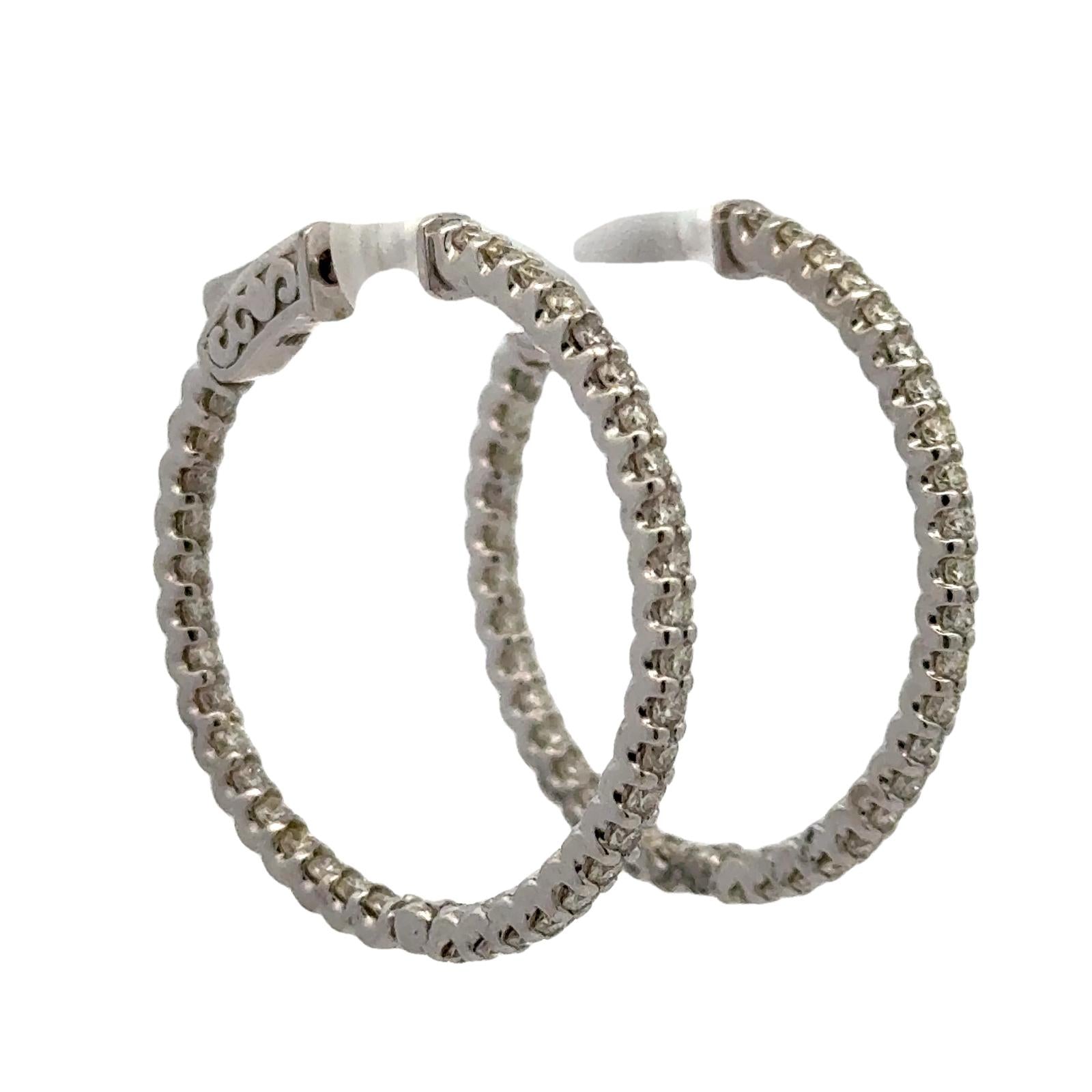 1.57 CTW Diamond In/Out Round Hoop Earrings New