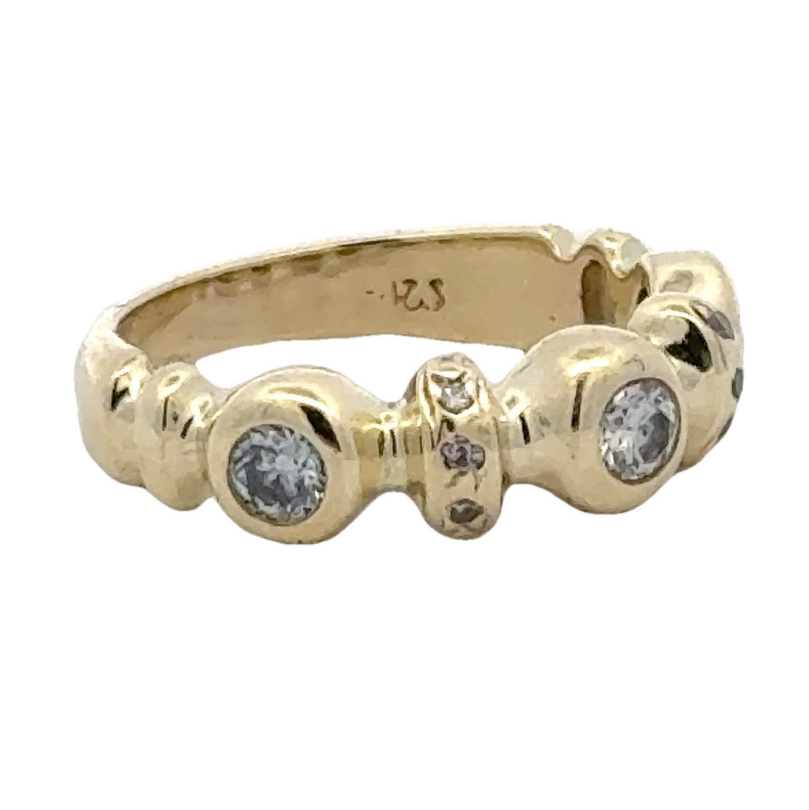 Bezel Set Round Brilliant Diamond 14K Yellow Gold Wedding Anniversary Band