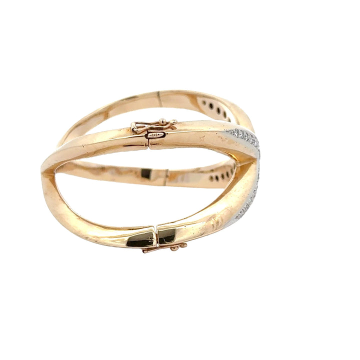 Diamond 'X' 14 Karat Yellow Gold Modern Bangle Bracelet