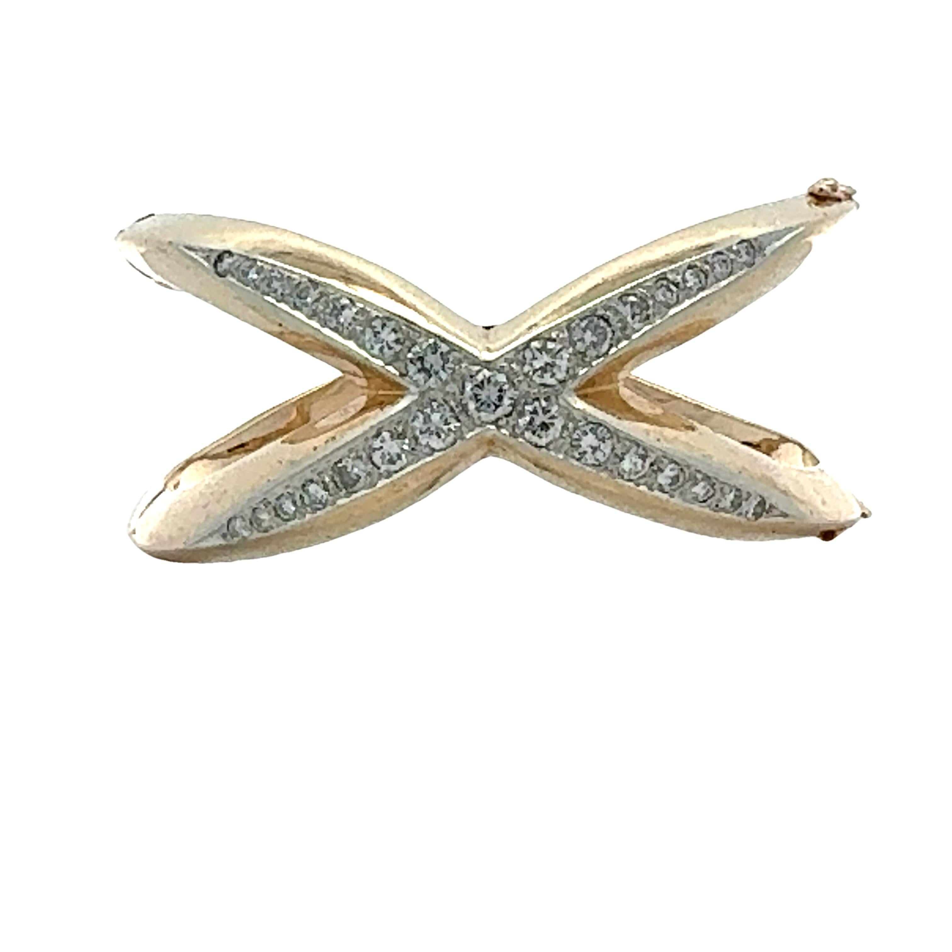 Diamond 'X' 14 Karat Yellow Gold Modern Bangle Bracelet